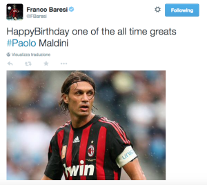 Tweet Baresi a Maldini
