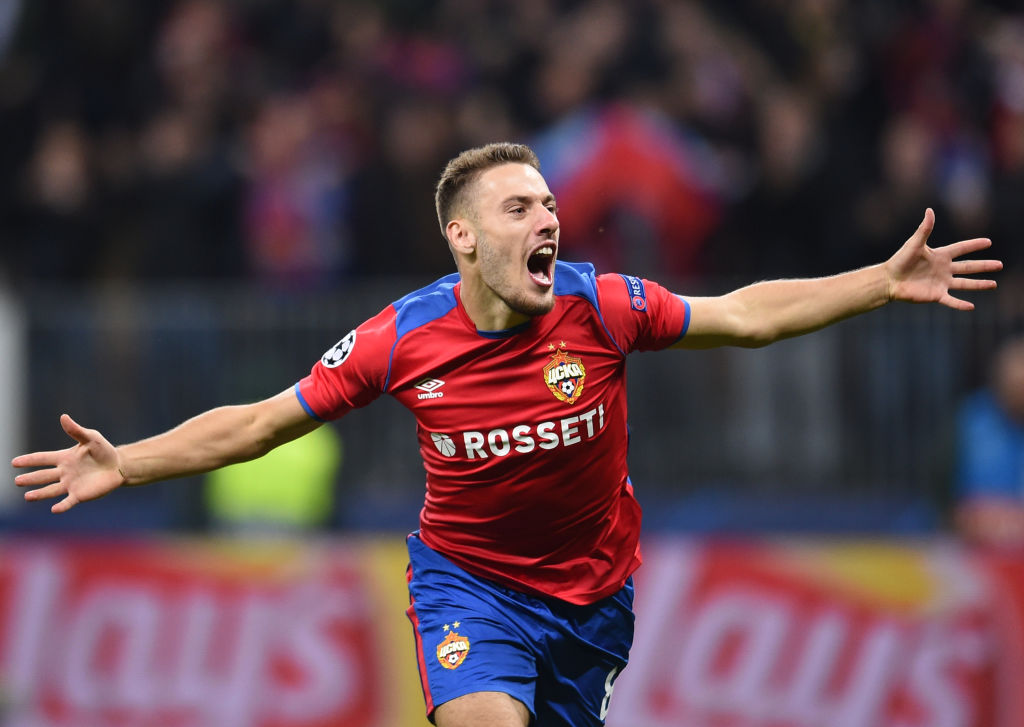 MOSCOW, RUSSIA - OCTOBER 02: Nikola Vlasic of PFC CSKA Moscow celebrates after scoring a goal during the Group G match of the UEFA Champions League between CSKA Moscow and Real Madrid at the Luzhniki Stadium on October 02, 2018 in Moscow, Russia. (Photo by Epsilon/Getty Images)